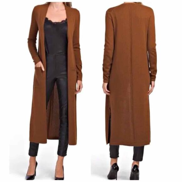 THEORY Torina Long Line 100% Cashmere Open Front Cardigan Syrup Small Neutral - Picture 7 of 11